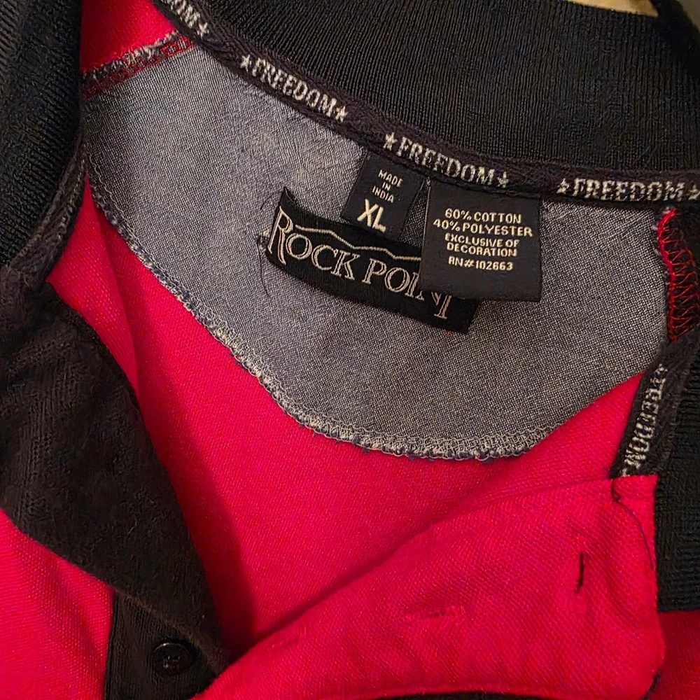 Vintage Rock Point Mens XL Red Star Americana‎ Polo Shirt 90s Short Sleeve Pique